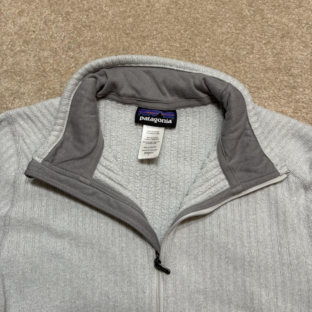 Patagonia Sweater Fleece Pullover Womens Large Gray 1/4 Zip Marsupial Stripe Rib - Picture 4 of 11
